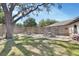 Backyard with a picnic table under the shade of a large tree with a wood fence at 183 Mcgregor Rd, Deland, FL 32720