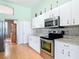 Spacious kitchen featuring stainless steel appliances, granite counters, and tiled backsplash at 1860 Forough Cir, Port Orange, FL 32128
