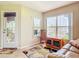 Light filled living room with lake views, featuring a love seat and access to screened lanai at 1860 Forough Cir, Port Orange, FL 32128