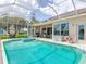 Large screened-in pool overlooking lake and outdoor patio at 1860 Forough Cir, Port Orange, FL 32128