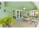 Cozy screened-in patio with comfortable seating, plants, and a ceiling fan at 1862 Shelby Ter, Deltona, FL 32725
