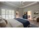 Comfortable bedroom featuring tray ceilings, plantation shutters, and a ceiling fan for a tranquil retreat at 2811 S Asciano Ct, New Smyrna Beach, FL 32168