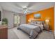 Inviting bedroom with gray bed set, orange accent wall, and bedside tables with lamps at 486 Sycamore Springs St, Debary, FL 32713