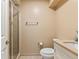 Simple bathroom with a glass-enclosed shower, neutral walls, and tile flooring at 6 Leisure Wood Way, Ormond Beach, FL 32174
