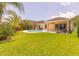 Private backyard features a pool, well-manicured lawn, and mature landscaping at 6917 Vintage Ln, Port Orange, FL 32128
