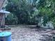 View of backyard featuring mature trees, a detached shed and a concrete patio at 891 S Atmore Cir, Deltona, FL 32725