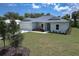 Beautiful single-story home with a spacious lawn, two-car garage, and freshly landscaped front yard at 156 N Cory Dr, Edgewater, FL 32141