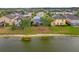 Aerial view showcasing backyard of home with lake access and mature trees for added privacy at 1929 Cove Point Rd, Port Orange, FL 32128
