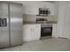 Modern kitchen featuring stainless steel appliances and ample storage with white cabinets at 2709 Sedgefield Ave, Deltona, FL 32725