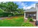 Spacious backyard with a screened-in lanai, lush lawn, and carefully designed landscaping for outdoor enjoyment at 276 Gala Cir, Daytona Beach, FL 32124