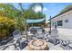 Cozy backyard with a fire pit surrounded by chairs and lush, tropical landscaping at 2824 Oak Lea Dr, South Daytona, FL 32119