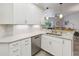 Modern kitchen with white cabinets, stainless steel dishwasher, and granite countertops at 3 Riverwalk Dr # 202, New Smyrna Beach, FL 32169