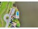 Aerial view of a community pool overlooking a tranquil lake surrounded by beautiful landscaping and nearby parking at 397 Quail Hill Dr, Debary, FL 32713