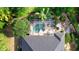 Aerial view of backyard with pool, screened in patio and lush landscaping at 397 Quail Hill Dr, Debary, FL 32713