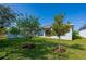 Spacious backyard with lawn, young trees, and covered patio at 887 Lake Hill Way, Deland, FL 32724
