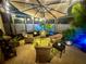 Relax in the screened patio featuring comfortable seating, ambient lighting, and lush plants at 1311 Fallwood Dr, Deltona, FL 32725