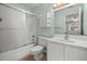 A bathroom with single vanity and walk-in shower at 1601 Big Tree Rd # 1302, South Daytona, FL 32119
