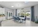 Bright dining room with modern table, stylish decor and a view of the pool and patio at 3229 Medici Blvd, New Smyrna Beach, FL 32168