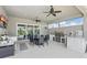 Covered outdoor kitchen and dining area with views of the pool and lush backyard at 3229 Medici Blvd, New Smyrna Beach, FL 32168