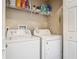Functional laundry area with full size washer and dryer, wire shelving and ample storage space above at 400 Landress Ln, Deland, FL 32724