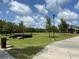 Scenic park view with green grass, shady trees, benches, sidewalks, and a picnic shelter on a partly cloudy day at 516 Hickorywood Ave, Altamonte Springs, FL 32714