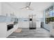 Modern kitchen with stainless steel appliances, white cabinets, and blue accent walls, offering ample counter space at 5496 S Nova Rd, Port Orange, FL 32127
