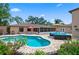 A tranquil backyard showcasing a refreshing pool surrounded by beautiful landscaping and a comfortable patio at 5496 S Nova Rd, Port Orange, FL 32127
