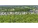 An aerial view shows a residential neighborhood surrounded by lush green trees at 6820 Vintage Ln, Port Orange, FL 32128