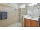 Walk-in shower with frameless glass enclosure at 6820 Vintage Ln, Port Orange, FL 32128