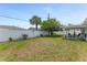 Large, fenced backyard with mature trees and a covered patio perfect for entertaining at 114 Ocean Aire N Ter, Ormond Beach, FL 32176