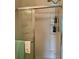 The walk in shower is tiled and features a glass enclosure and a built-in shelving unit at 119 Fishermans Cove Dr, Edgewater, FL 32141