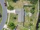 An aerial view of a well-maintained home showcasing its roof, yard, and proximity to nearby street at 1191 Tracy Dr, Port Orange, FL 32129