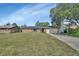 Single-story brick home featuring a well-kept lawn, paved driveway, attached garage, and a basketball hoop at 1904 Viking Ave, Deltona, FL 32725