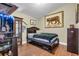 Comfortable bedroom features a full-size bed, closet and decorations at 19343 Moorgate St, Orlando, FL 32833