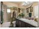 Bathroom featuring plants, a shower/tub combo and granite countertops at 3210 Whitehorse Ct, Deltona, FL 32738