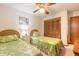 The bedroom features two twin beds, a window view, ceiling fan and closet space at 929 N Lakewood Ter, Port Orange, FL 32127