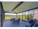 Relaxing screened porch with seating area, offering serene views of the backyard and pond at 1183 Cabot Cliffs Dr, Daytona Beach, FL 32124