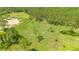 Scenic aerial view shows a well-maintained pasture land surrounded by lush trees with a beautiful wooded area beyond at 140 Rodeo Rd, Ormond Beach, FL 32174