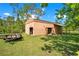 Barn featuring large doors for equipment and storage, complimented by the surrounding green pasture at 140 Rodeo Rd, Ormond Beach, FL 32174