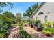 Beautiful backyard landscape featuring a brick patio, comfortable seating, and lush garden views, perfect for outdoor relaxation at 1637 Bent Oaks Blvd, Deland, FL 32724