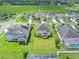 Aerial view of a suburban neighborhood with well-maintained lawns and mature trees at 1923 Mendocino Ln, Port Orange, FL 32128