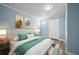 Charming bedroom with light blue walls, stylish decor, and a cozy bed, creating a relaxing atmosphere at 2226 Sherwood Dr, South Daytona, FL 32119