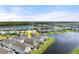 Scenic aerial shot of a two-story home in a lakeside community, surrounded by lush greenery and serene waters at 2916 Meleto Blvd, New Smyrna Beach, FL 32168