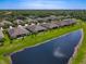 Community aerial view showcasing the homes with a pond at 3148 Bailey Ann Dr, Ormond Beach, FL 32174