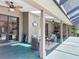 Inviting covered patio featuring outdoor seating, ceiling fans, and access to a screened-in pool area at 4073 N Chinook Ln, Ormond Beach, FL 32174