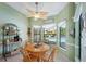 Breakfast nook with pool view and a decorative ceiling fan at 928 Chickadee Dr, Port Orange, FL 32127