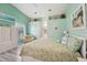 Main bedroom featuring vaulted ceilings, coastal decor, and a view to the ensuite bath at 928 Chickadee Dr, Port Orange, FL 32127