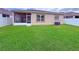 Spacious backyard featuring well-maintained lawn, fence, and screened patio at 110 No Name Key Dr, Deland, FL 32720