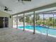 Covered patio overlooking swimming pool with a screened enclosure at 1520 Stone Trl, Enterprise, FL 32725