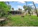 Backyard view of a well-kept lawn, inviting screened porch, and mature trees for privacy at 2509 Kumquat Dr, Edgewater, FL 32141